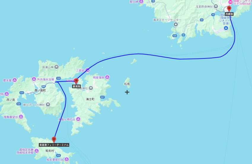 西郷港から来居港までの航路
