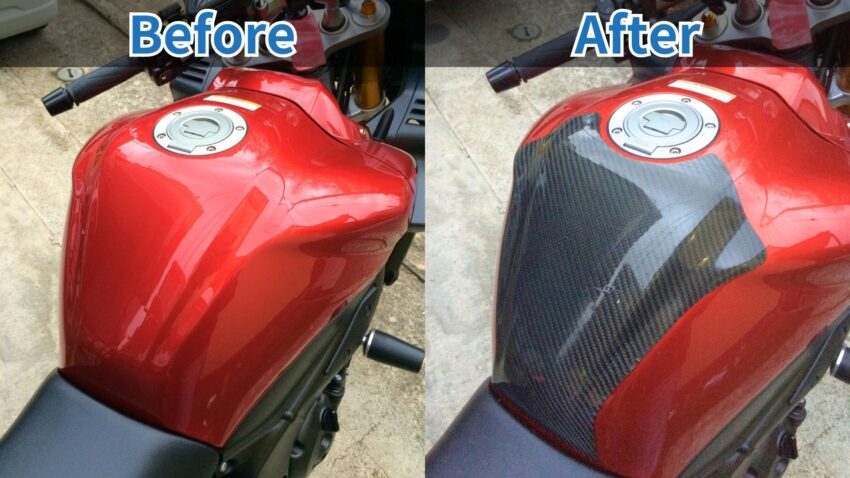 FZ1Fazerのタンクパッドを貼る前と後
