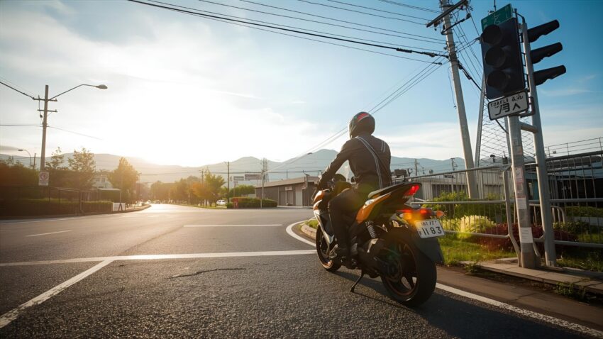 暑い日のバイクの信号待ち