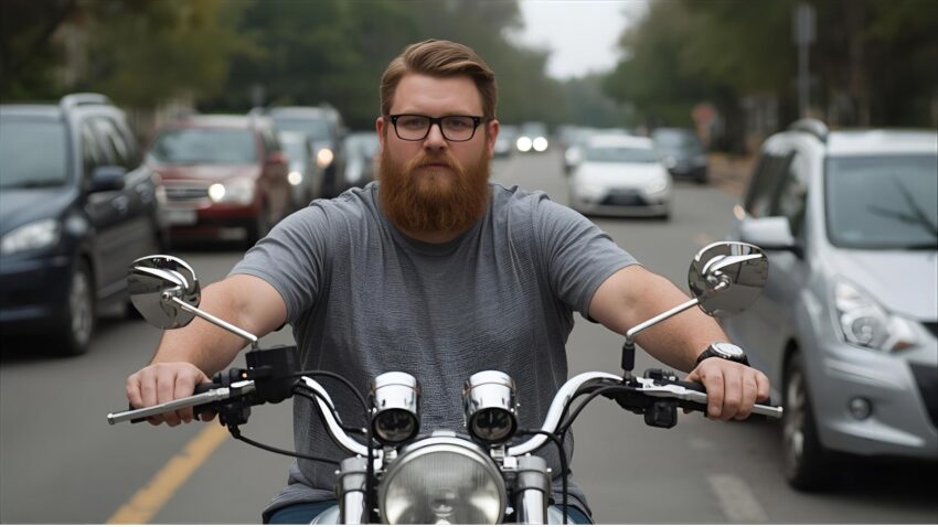 バイクに跨った太っているう人