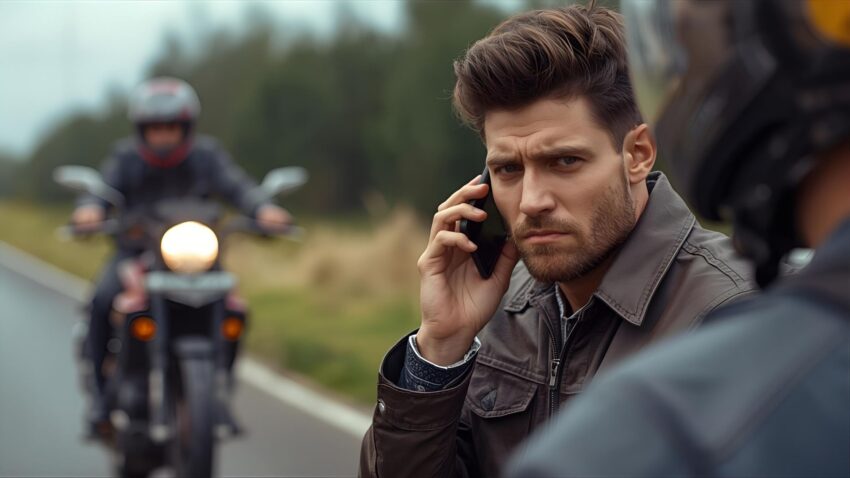 他人のバイクがうるさくて電話する人