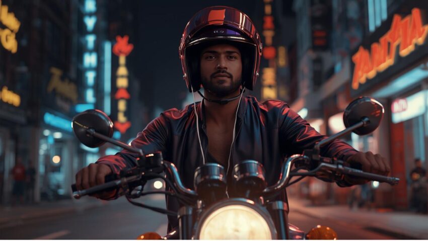 イヤホンをしてバイクに乗る人