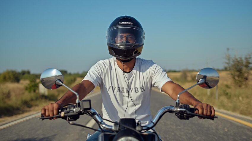 イヤホンをしてバイクに乗る人
