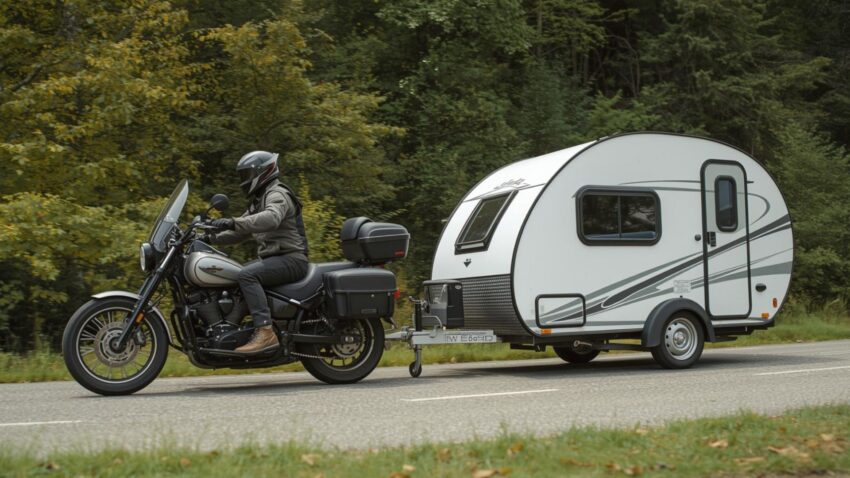 バイクにキャンピングリアカーをつけた状態